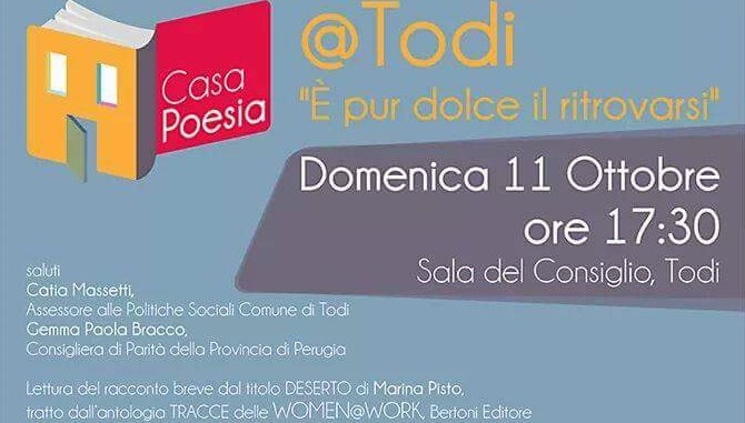 Casapoesia Todi, “E’ pur dolce il ritrovarsi”, domenica in sala consiglio