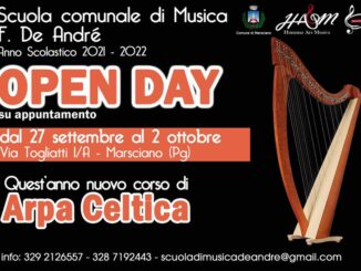 Marsciano, aperte iscrizioni alla scuola di musica “Fabrizio De André”. Open day su appuntamento dal 27 settembre al 2 ottobre 