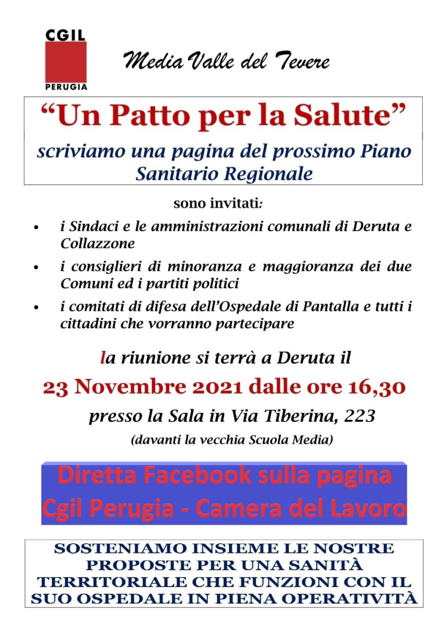 Patto per la salute della Media Valle del Tevere, martedì 23 a Deruta l’appuntamento conclusivo